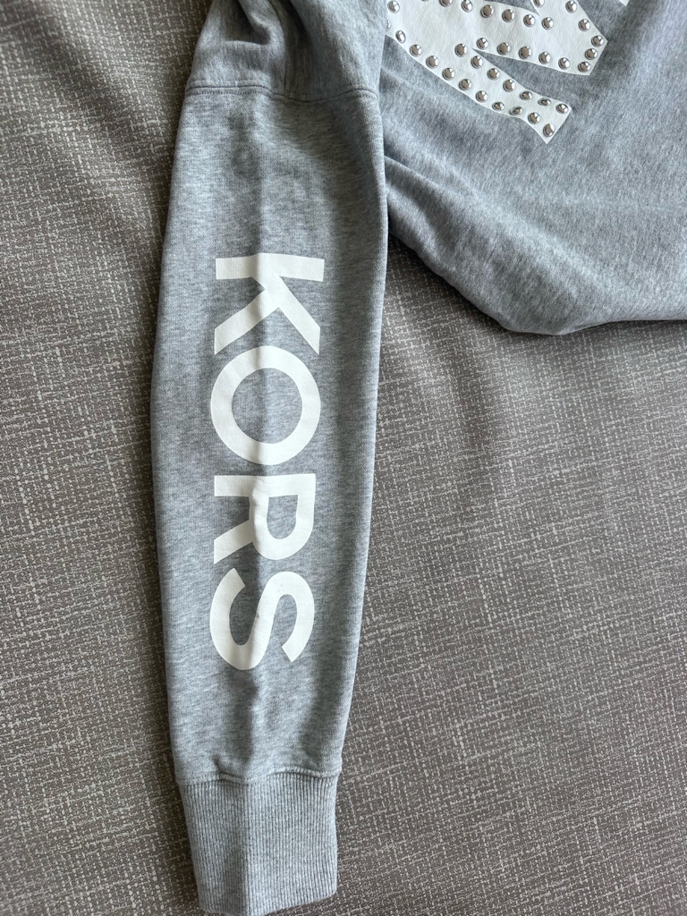 Michael Kors Hoodie Dress Small Gray Cotton Studded MK Logo Hooded Sweatshirt - Picture 7 of 12